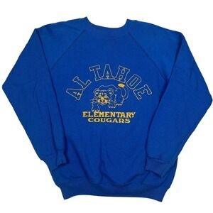 Vintage Al Tahoe Elementary Cougars Blue Sweatshirt Crewneck Pullover Size M